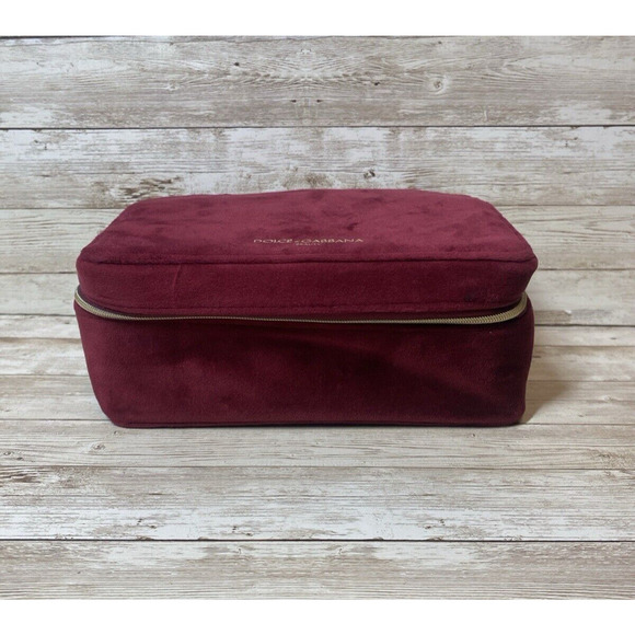 Dolce Gabbana Bag Cosmetic Makeup Velour Pink Zippered Gold Tone Hardware - Picture 4 of 11
